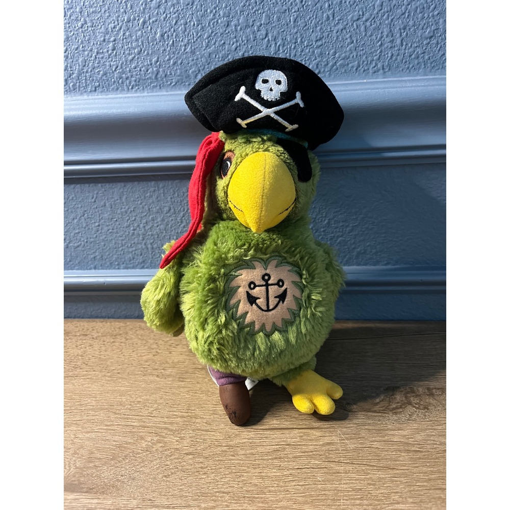 Disney Plush Pirate Parrot Green Anchor‎ Skull Hat Stuffed Animal Toy READ